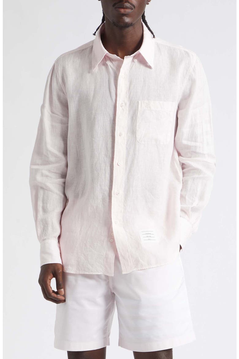 Straight Fit Garment Dye Linen Button-Down Shirt, Main, color, LIGHT PINK