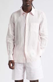 Thom Browne Straight Fit Garment Dye Linen Button-Down Shirt