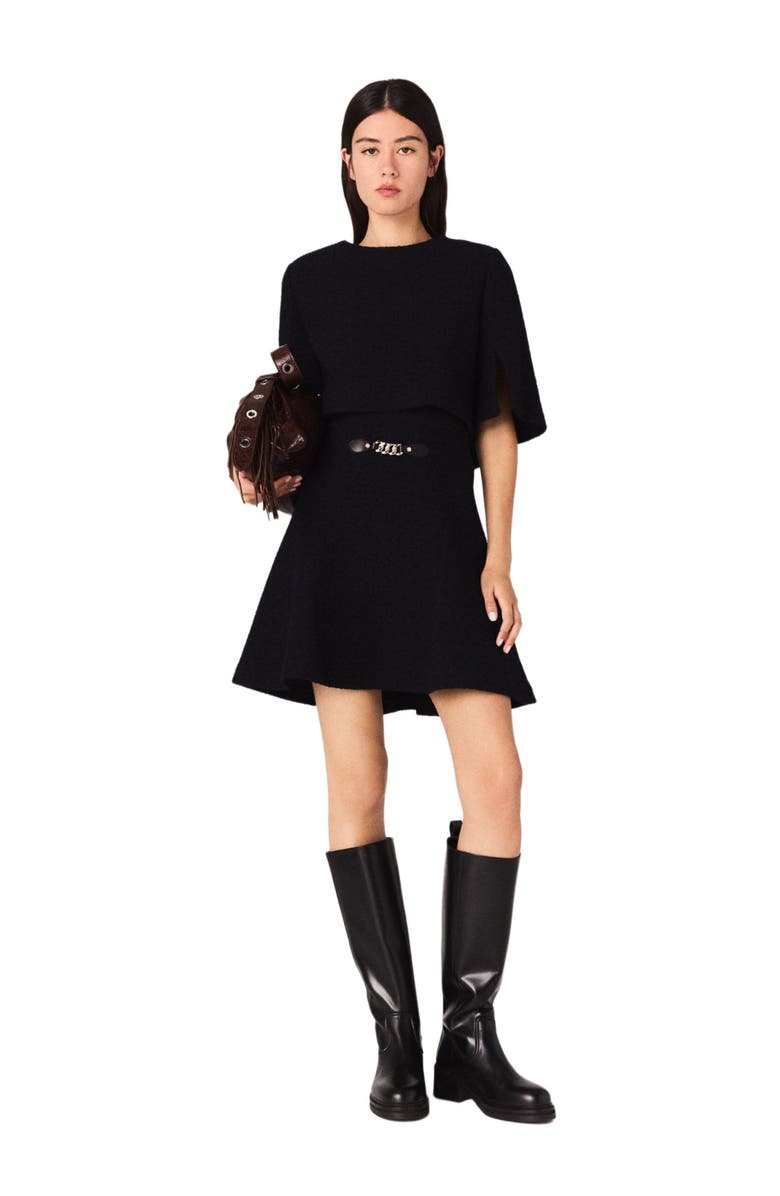 maje 2-in-1 tweed-effect dress, Main, color, Navy