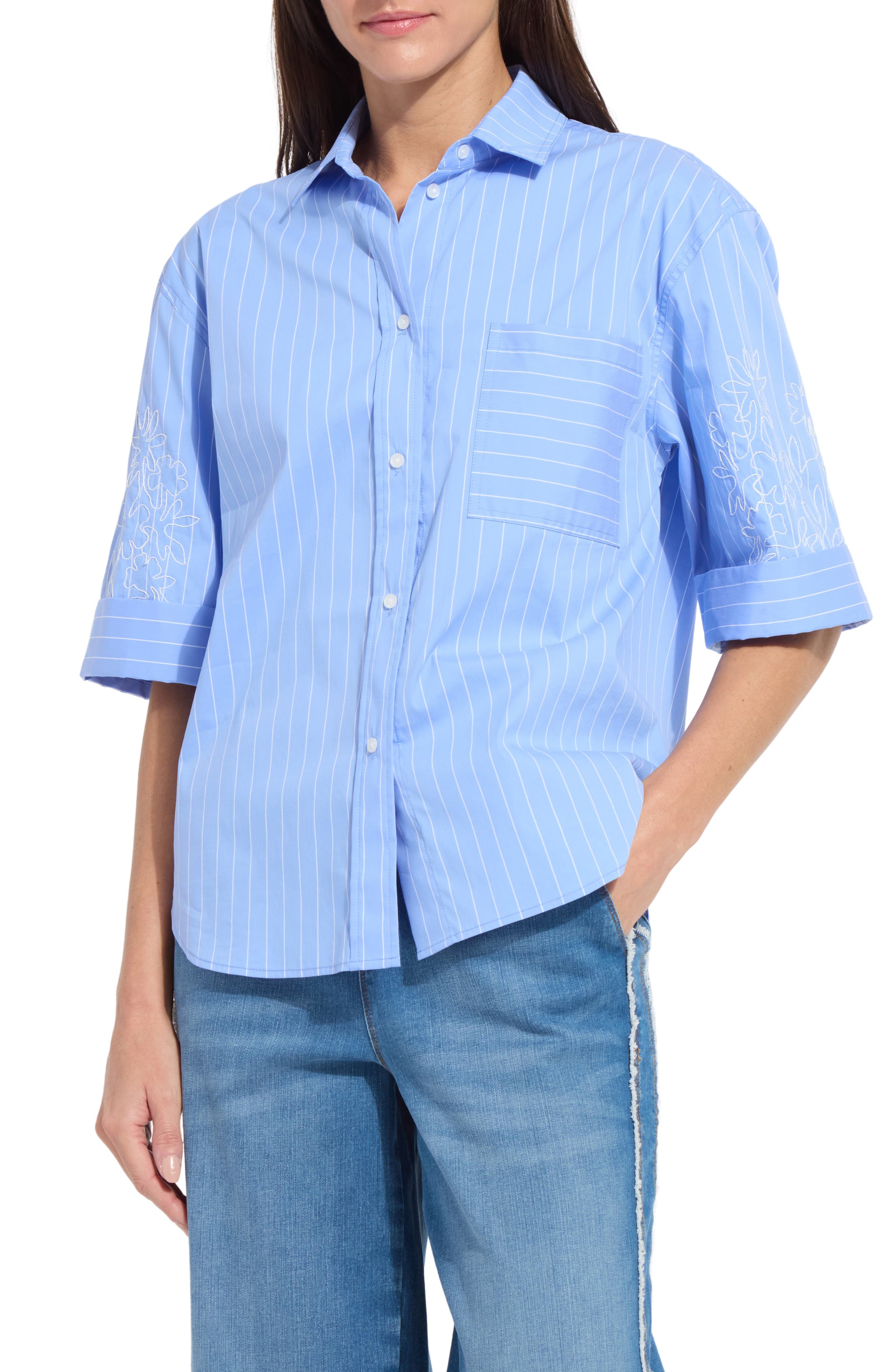 Hazel Embroidered Stripe Button-Up Shirt