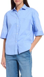 Lysse Hazel Embroidered Stripe Button-Up Shirt