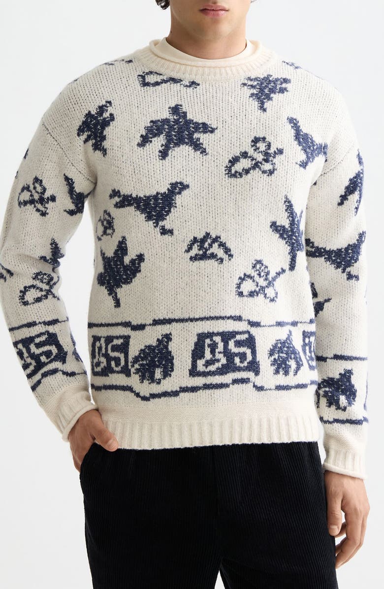 Scotch & Soda Jacquard Crewneck Sweater, Main, color, Eggnog