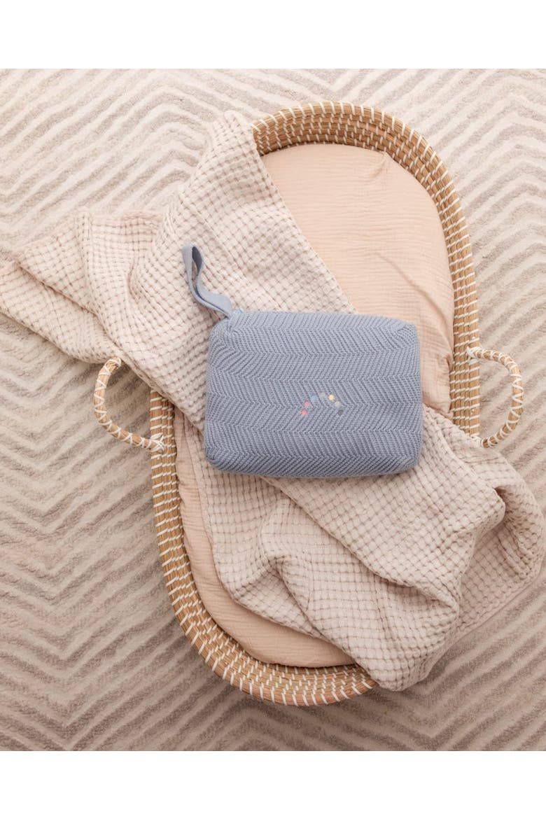Herringbone Knit Cotton Blanket with Carry Pouch, Alternate, color, Blue