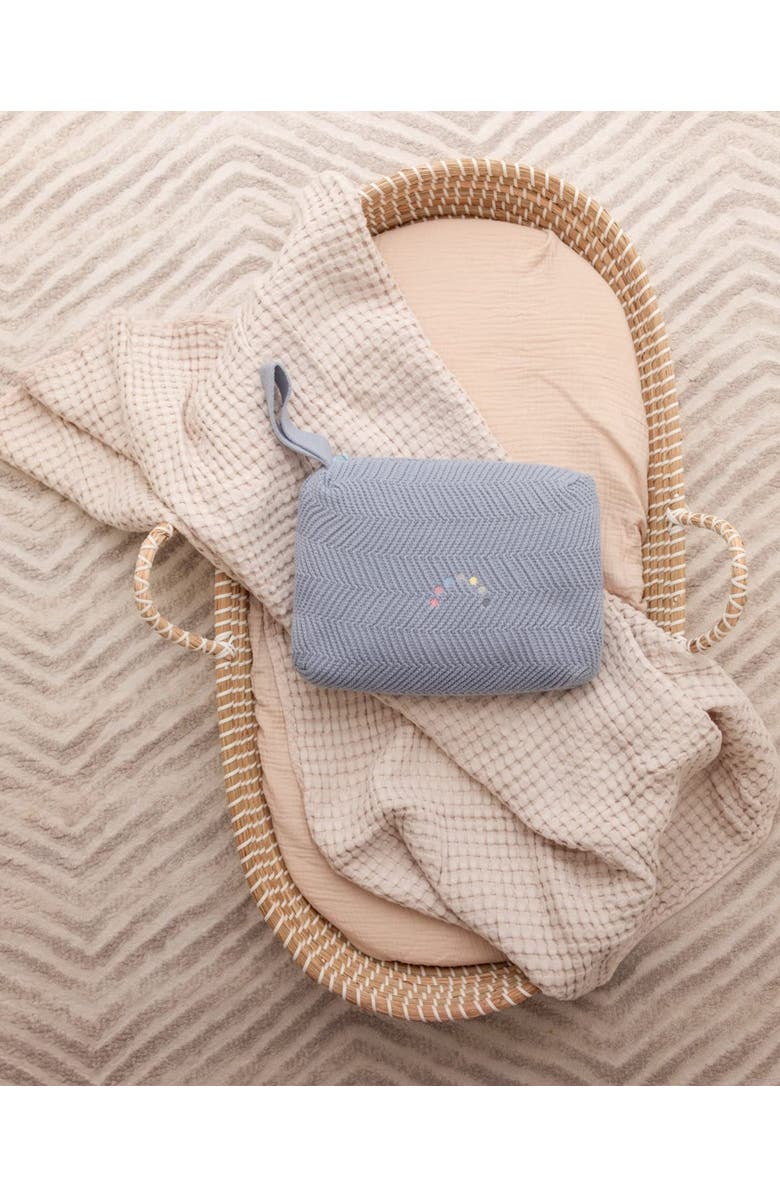 MiniMoi Herringbone Knit Cotton Blanket with Carry Pouch, Alternate, color, Blue