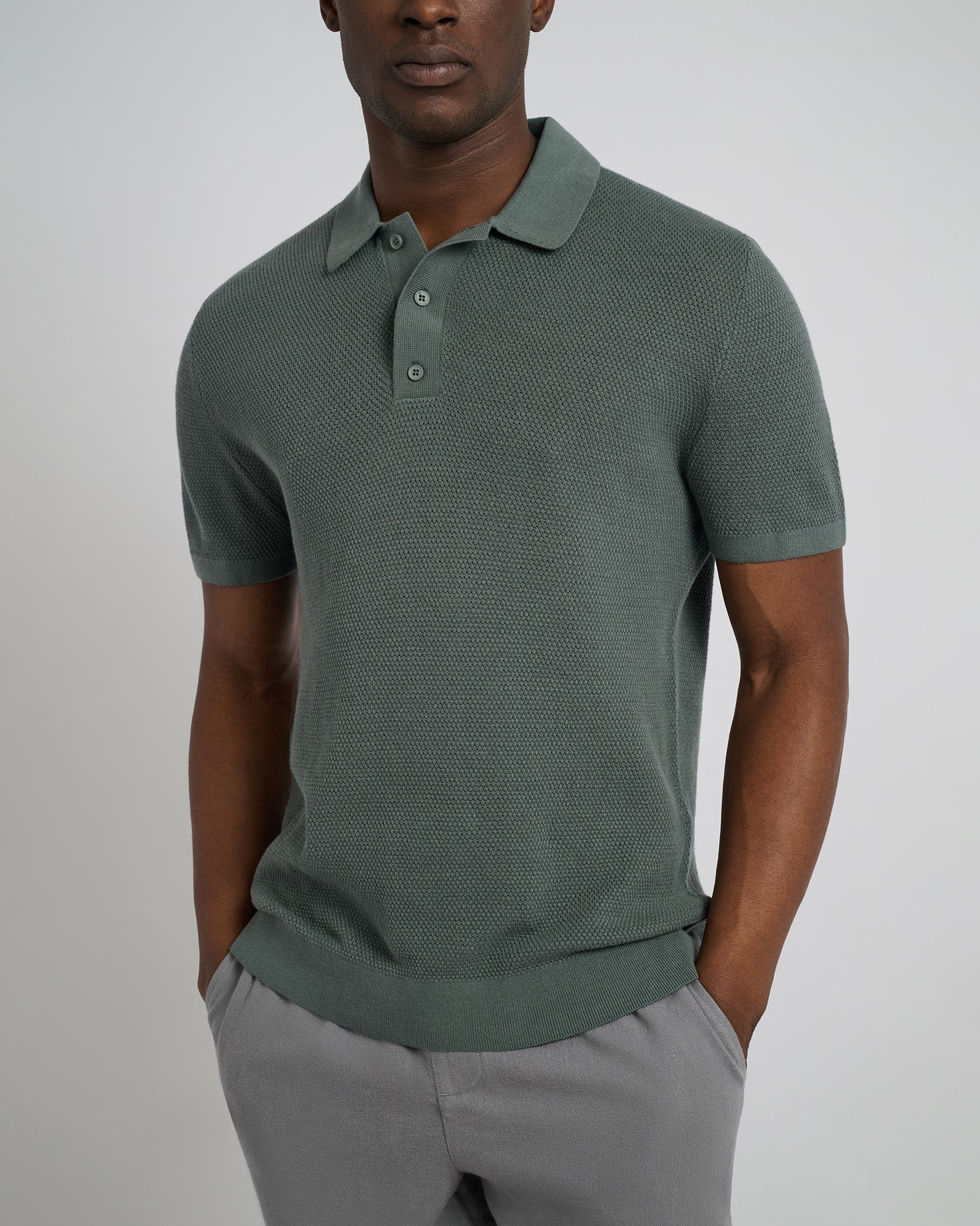 Cotton Textured Knit Polo - image 3