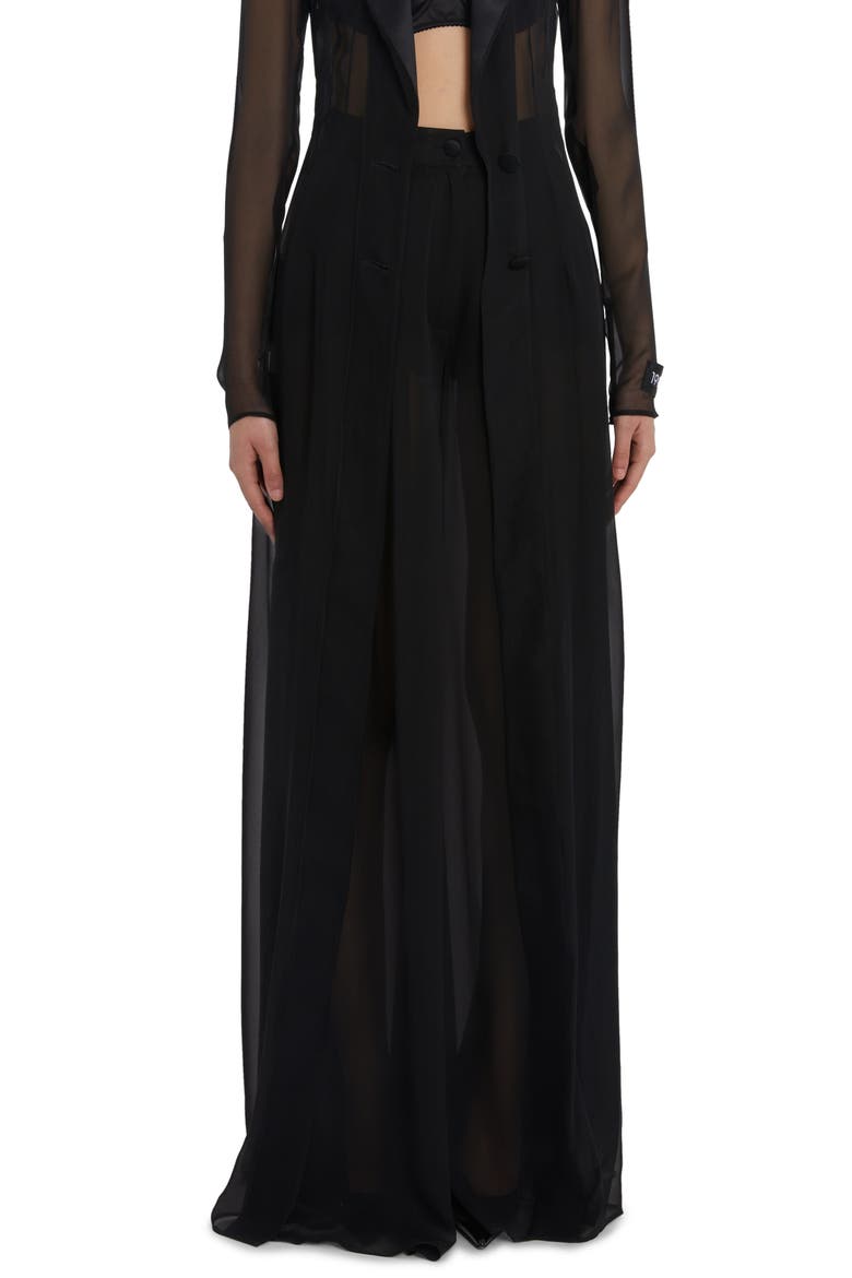 Sheer Extra Wide Leg Stretch Silk Chiffon Pants, Main, color, BLACK