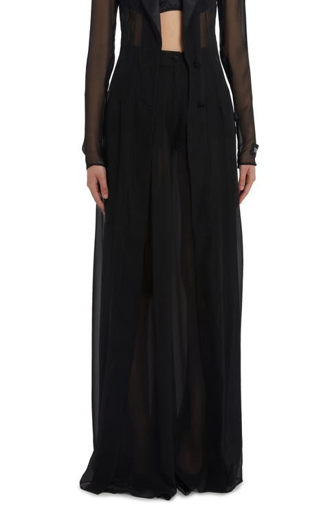 Sheer Extra Wide Leg Stretch Silk Chiffon Pants