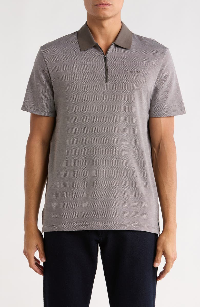 Calvin Klein Iconic Herringbone Cotton Zip Polo, Main, color, Beluga