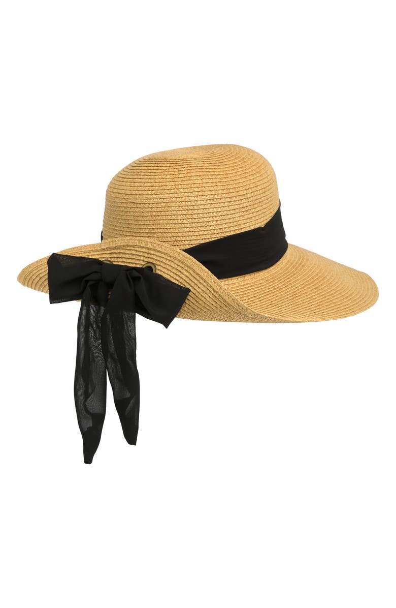 Nine West Ribbon Floppy Hat, Alternate, color, Heather Tan