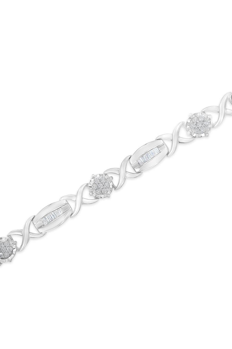 Silver 1.0 Cttw Round-Cut and Baguette-Cut Diamond X-Link Bracelet, Alternate, color, White