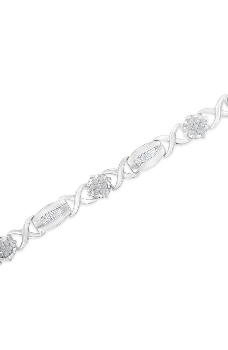Haus of Brilliance Silver 1.0 Cttw Round-Cut and Baguette-Cut Diamond X-Link Bracelet, Alternate, color, White
