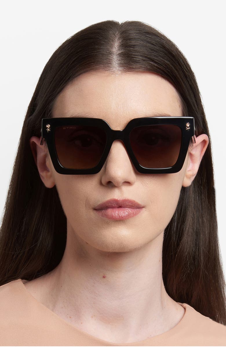 Etro 52mm Square Sunglasses, Alternate, color, Black