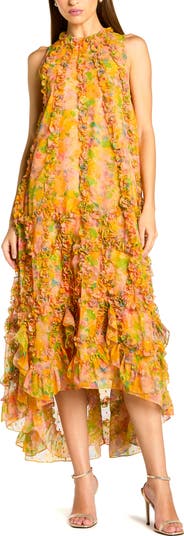 Mac Duggal Sleeveless Floral Print Chiffon Micro Ruffle Gown | Nordstrom