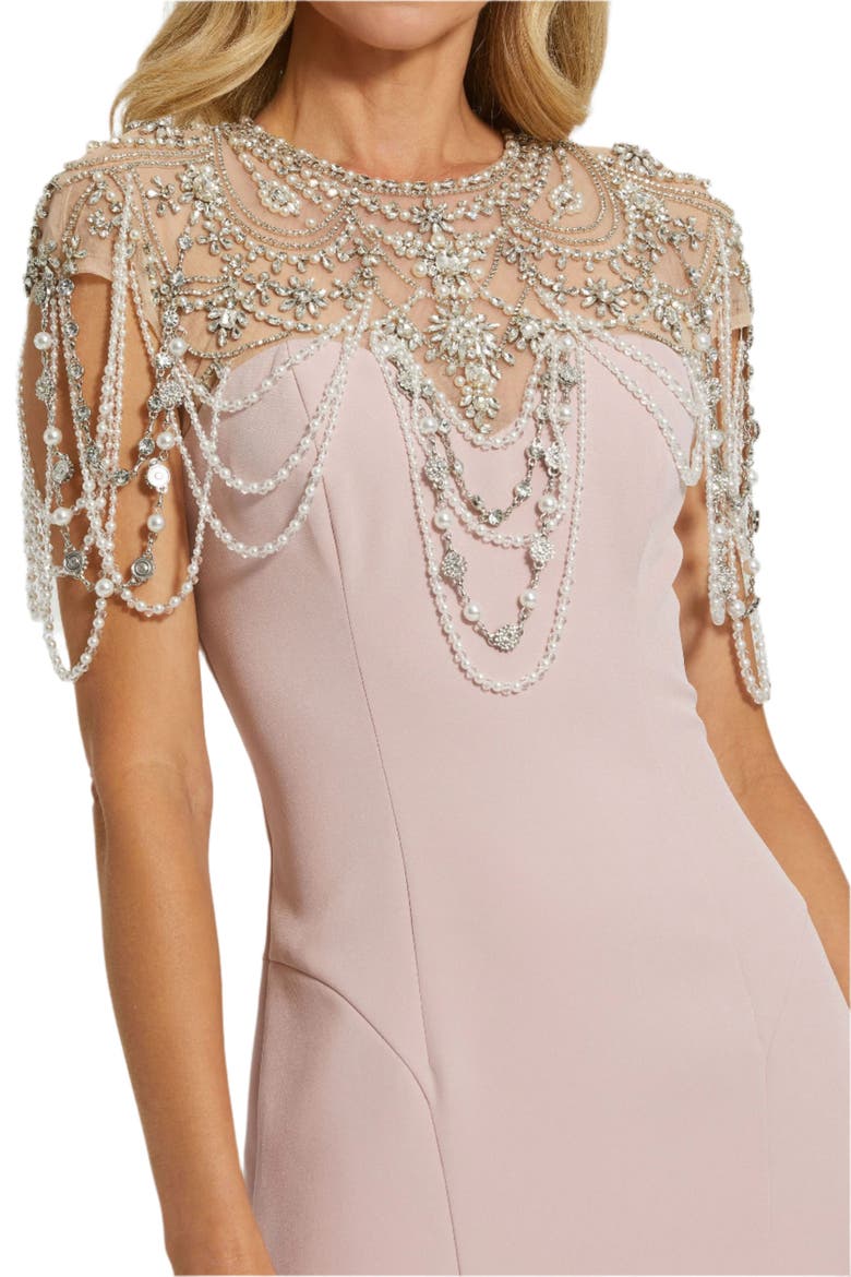 Draped Pearl Beaded Crepe Mermaid Gown, Alternate, color, Vintage Lilac