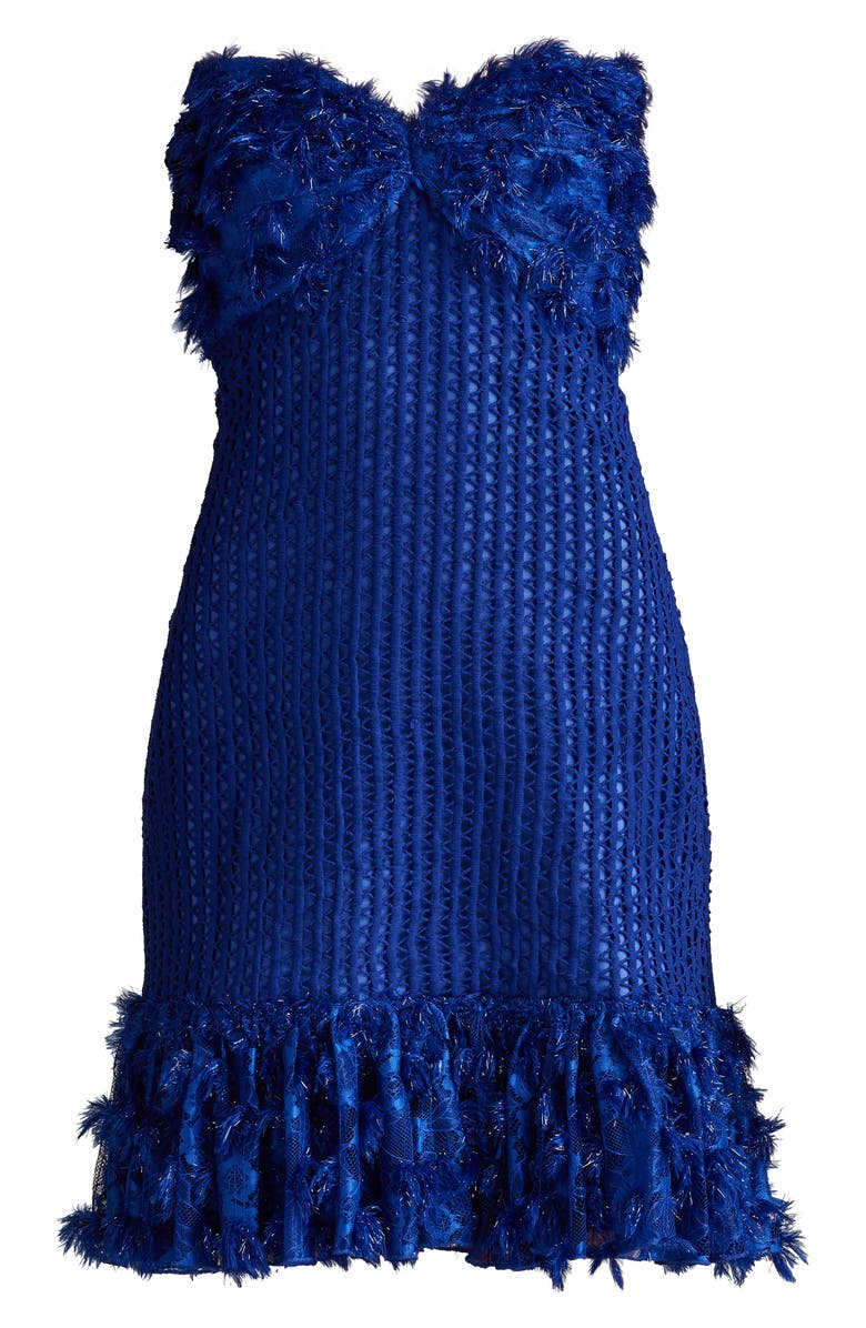 SHO by Tadashi Shoji Metalllic Fringe Detail Strapless Dress, Alternate, color, Neon Blue