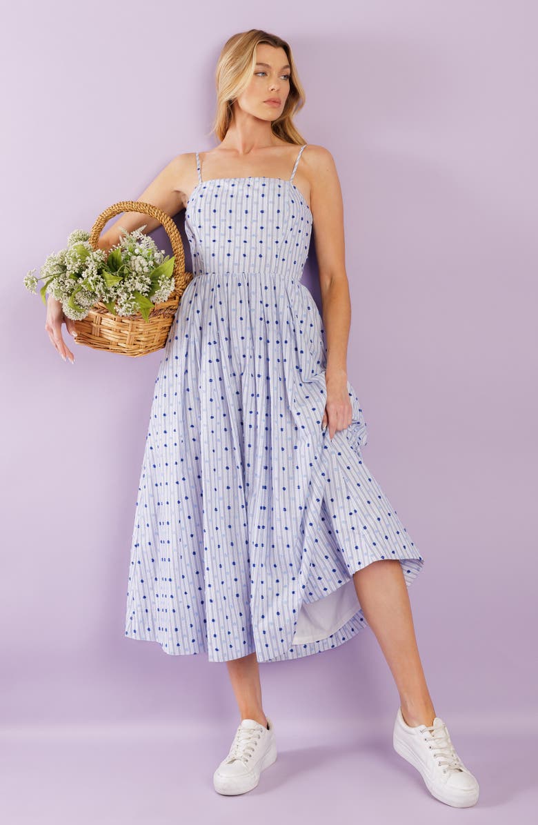 FLYING TOMATO Textured Dot Midi Dress, Alternate, color, Blue