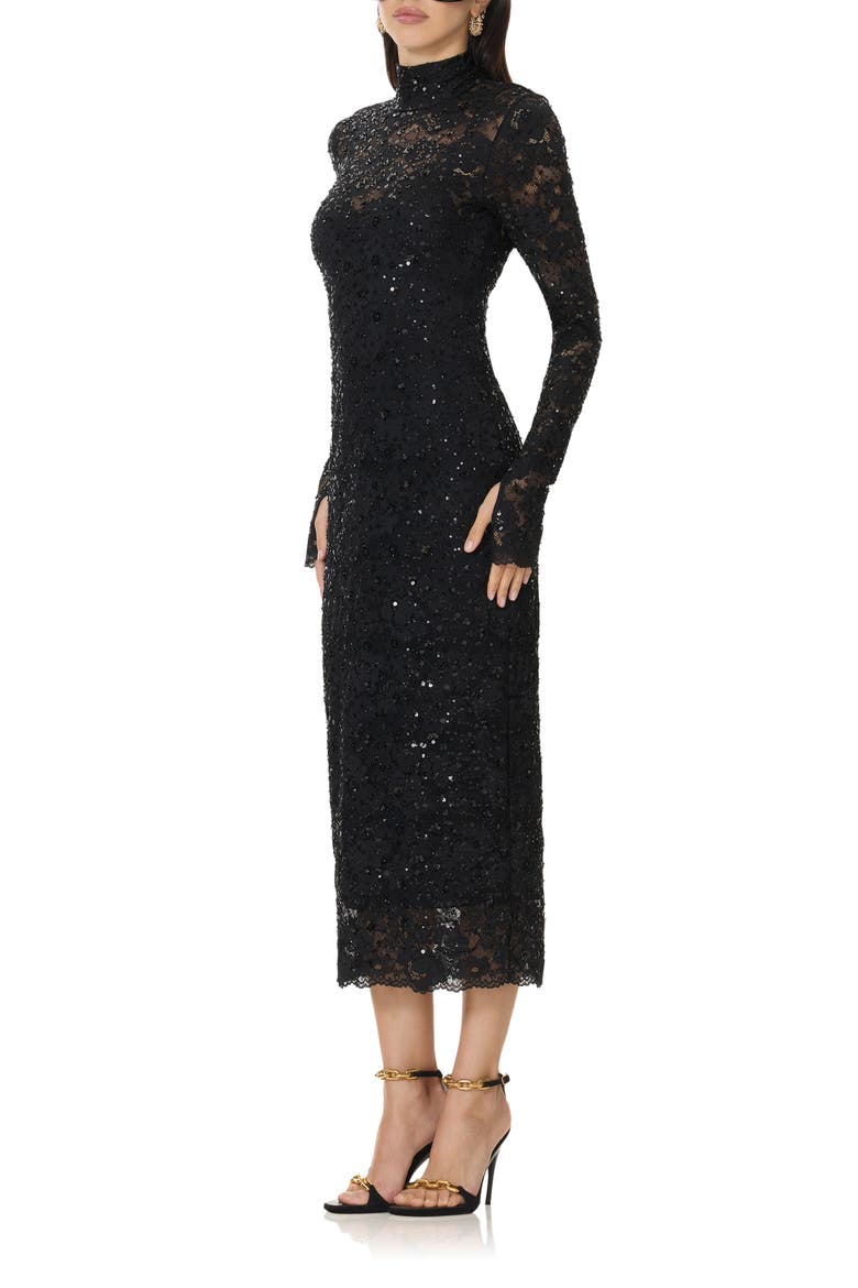 Shailene Lace Long Sleeve Midi Dress, Alternate, color, NOIR