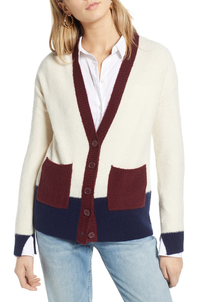 Treasure & Bond Colorblock V-Neck Cardigan, Alternate, color,