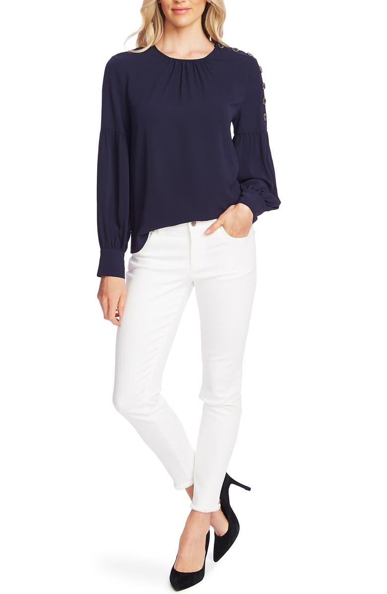 Vince Camuto Button Shoulder Bubble Sleeve Top, Alternate, color,