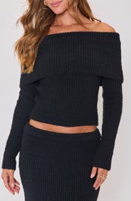 VICI Collection Ruby Foldover Off the Shoulder Rib Sweater