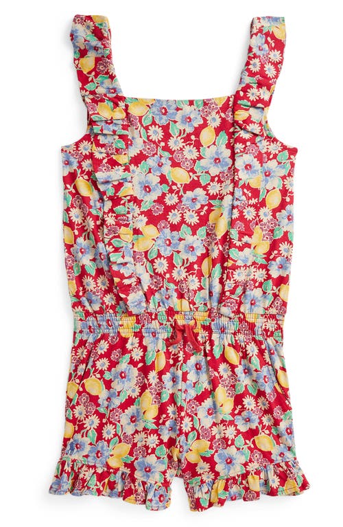 Polo Ralph Lauren Big Girls Floral Ruffled Jersey Romper In Lemon Floral