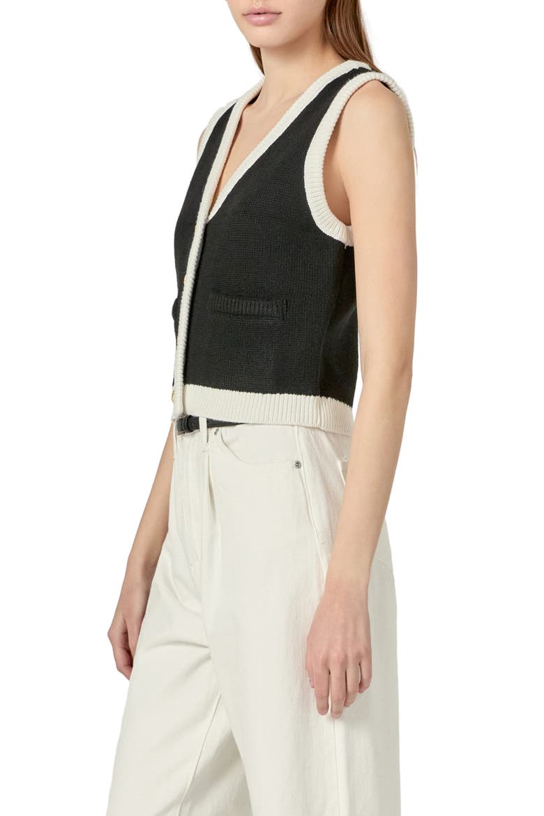 Contrast Trim Crop Vest, Alternate, color, BLACK/ WHITE