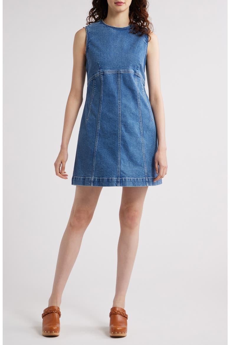 Back Cutout Fitted Denim Minidress, Main, color, MED WASH