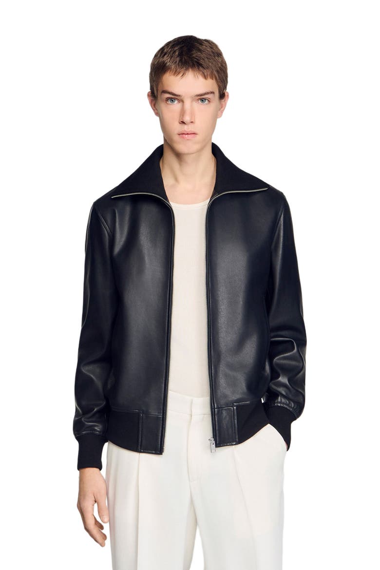 Zipped leather jacket, Main, color, Black