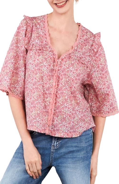 Billy T Happy Allie Floral Cotton Blend Button-up Shirt In Pink