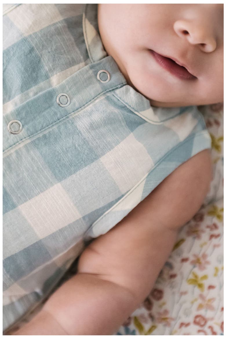 Gingham Check Patch Pocket Organic Cotton Bubble Romper, Alternate, color, CHECKMATE POND
