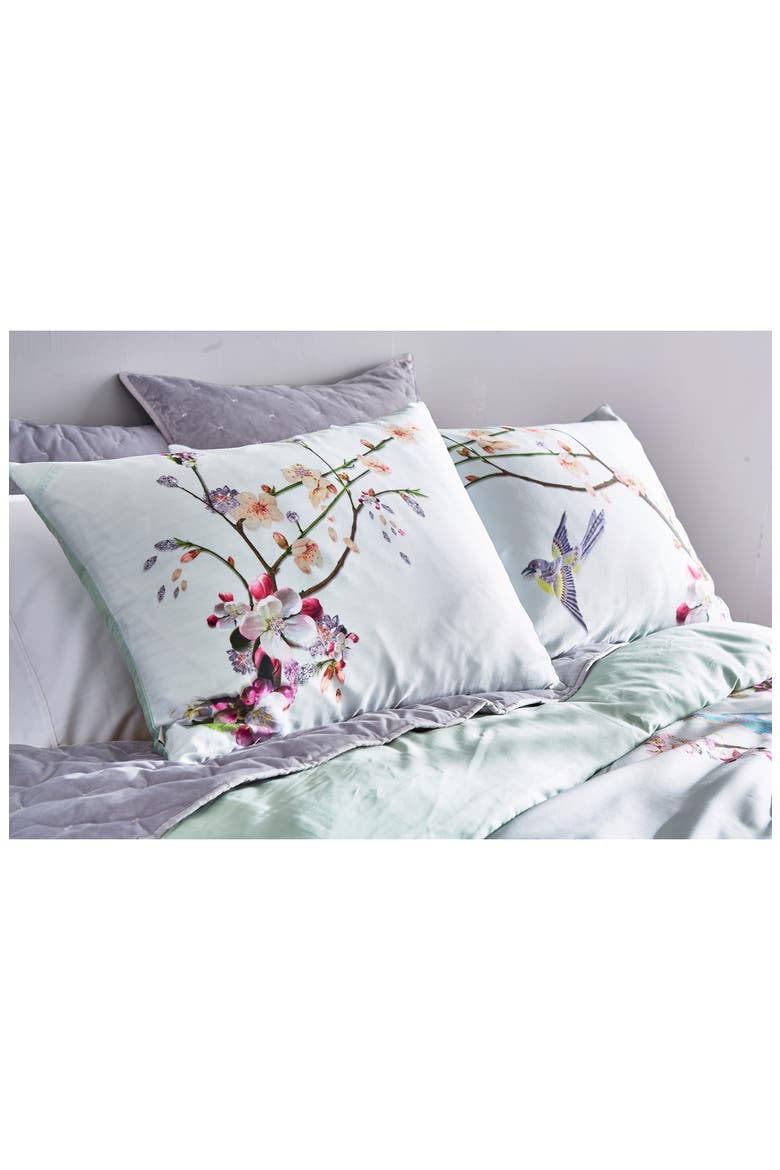 Cherry Blossom Print Duvet Cover & Sham Set, Alternate, color, MINT
