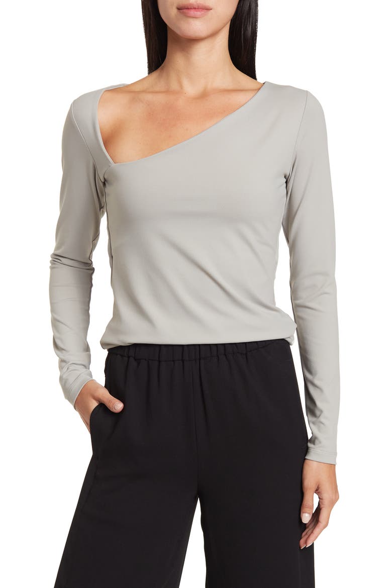 Diagonal Neck Long Sleeve Top, Main, color, CEMENT