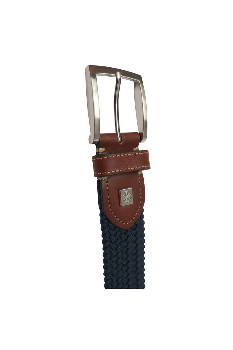 Stretch Braid with Full Grain Leather Tips, Alternate, color, Navy