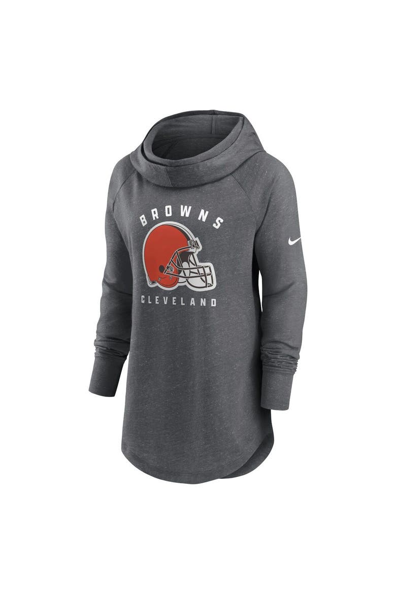 Women's Nike Heather Charcoal Cleveland Browns Raglan Funnel Neck Pullover Hoodie, Alternate, color, Heather Charcoal