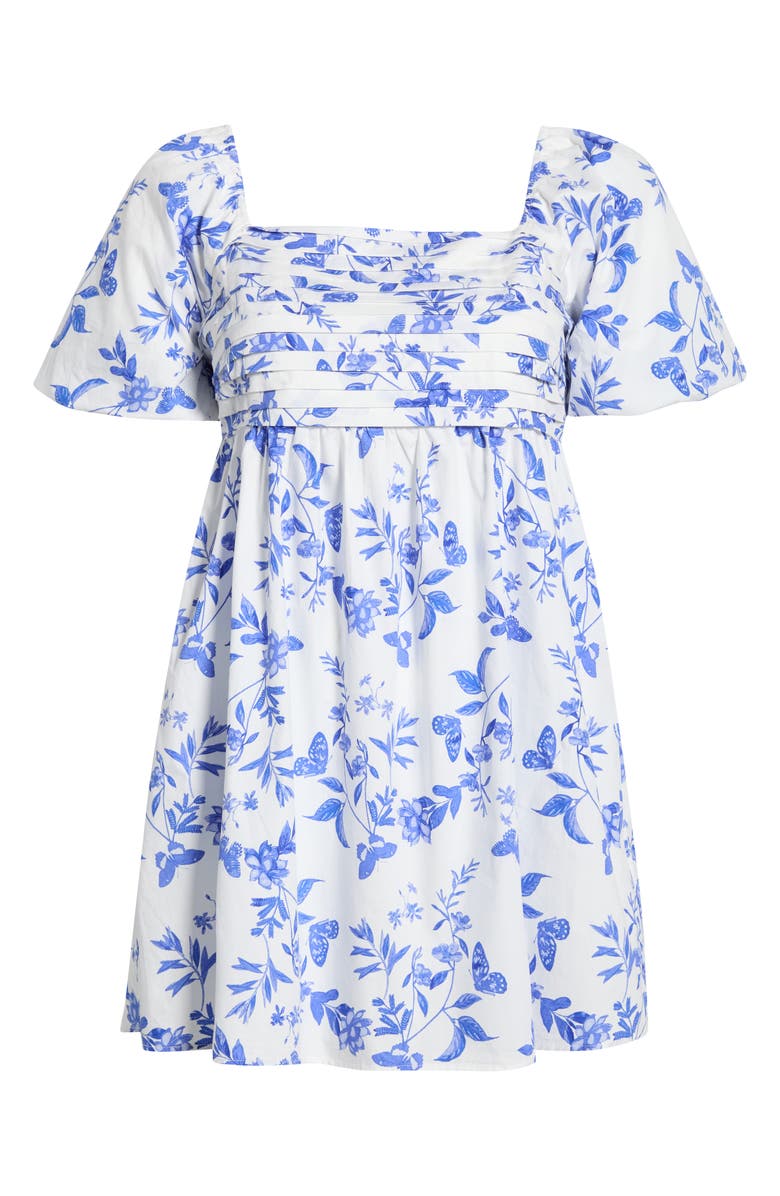 SUGARLIPS Leya Floral Pleated Mini Dress, Alternate, color, White Blue Multi