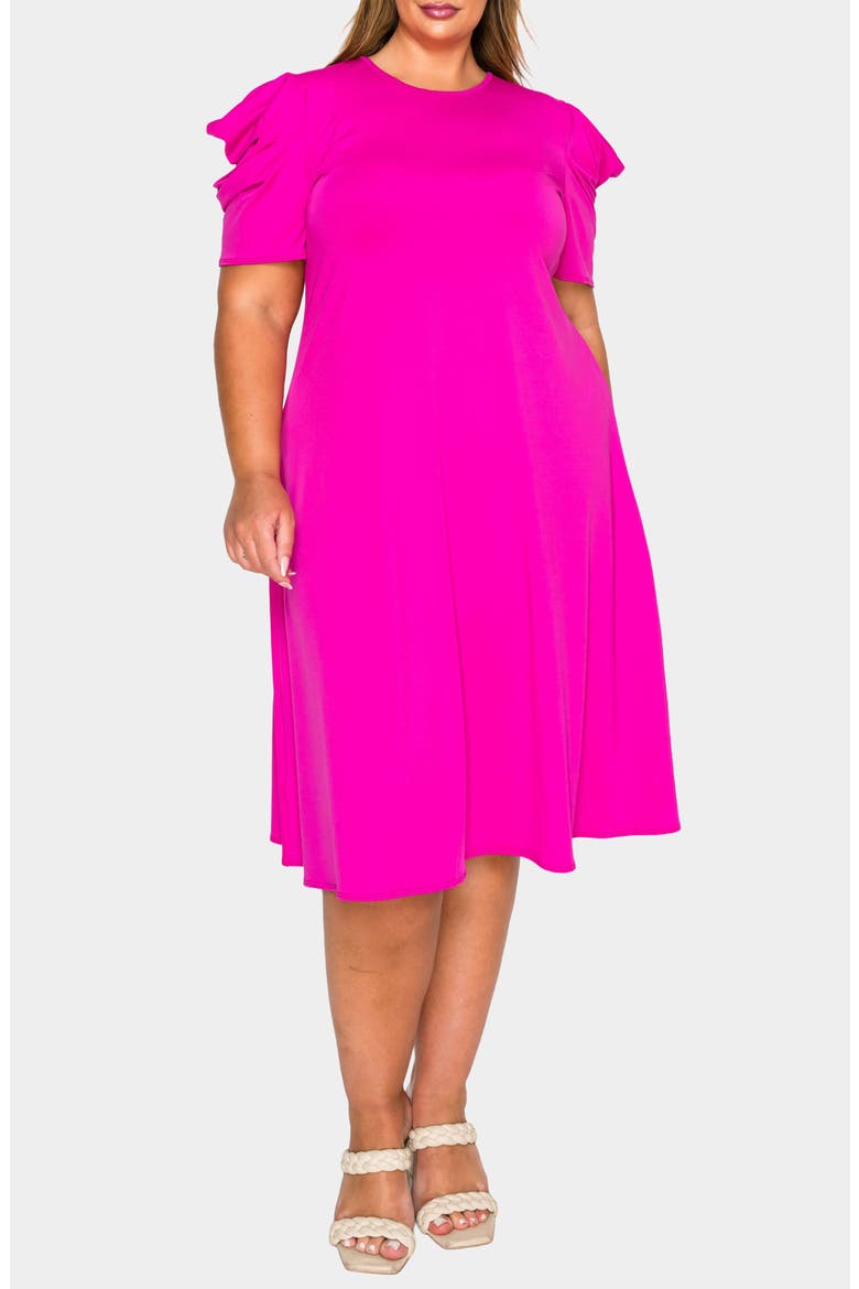 Aleyna Puff Sleeve A-Line Dress, Alternate, color, NEON FUCHSIA