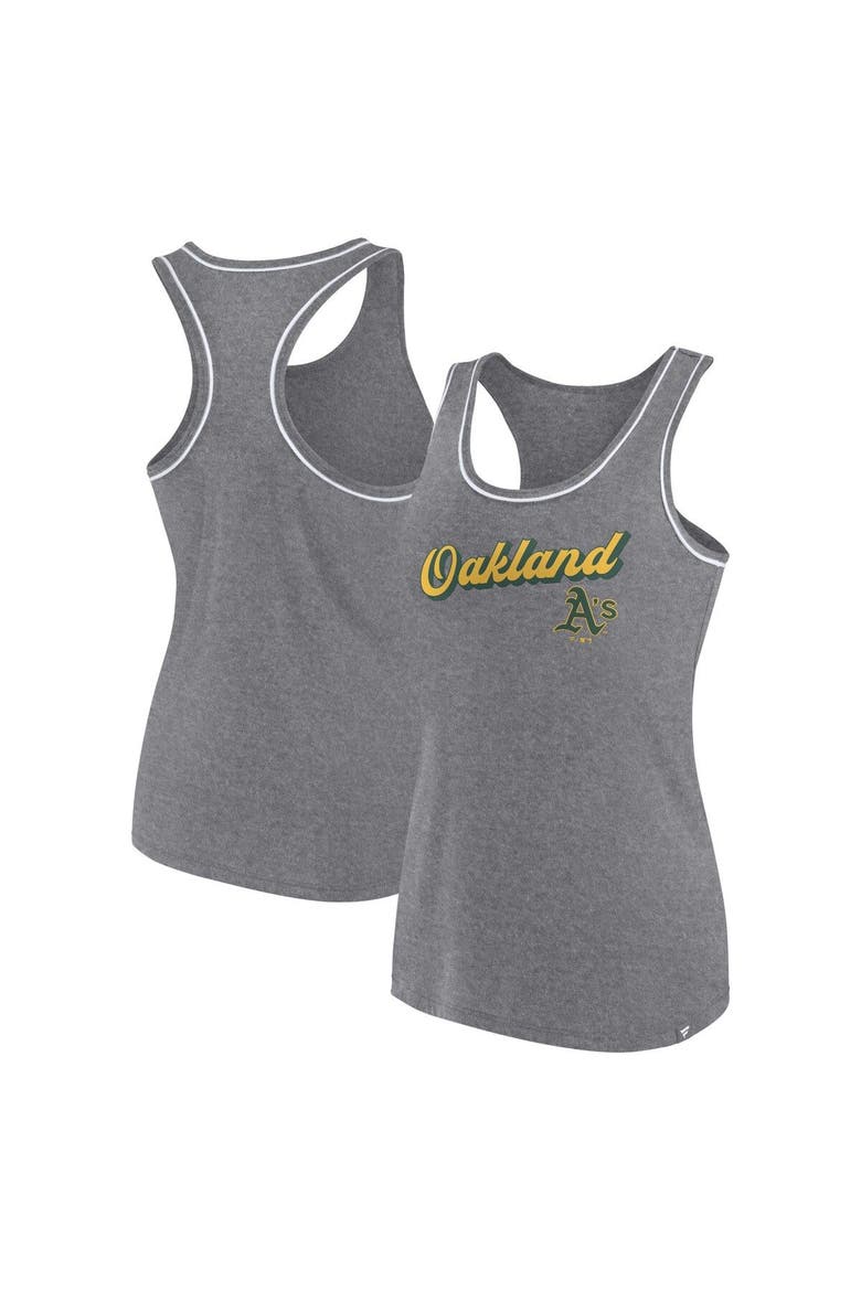 Women's Fanatics Branded Heather Gray Oakland Athletics Wordmark Logo Racerback Tank Top, Main, color, Heather Gray