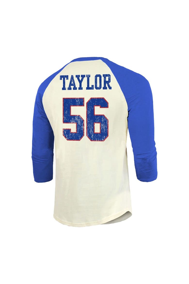Men's Majestic Threads Lawrence Taylor Cream/Red New York Giants Retired Player Name & Number 3/4 Raglan Sleeve T-Shirt, Alternate, color, Cream