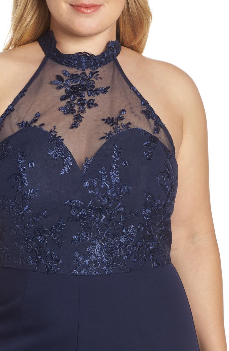 Chi Chi London Jennifer Mesh Bodice Jumpsuit, Alternate, color, 