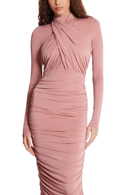 Balmain Cross-neck Pleated Midi Dress In Pink