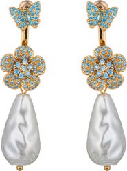 EYE CANDY LOS ANGELES Zoe Cubic Zirconia Butterfly & Flower Faux Pearl Drop Earrings