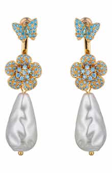 EYE CANDY LOS ANGELES Zoe Cubic Zirconia Butterfly & Flower Faux Pearl Drop Earrings