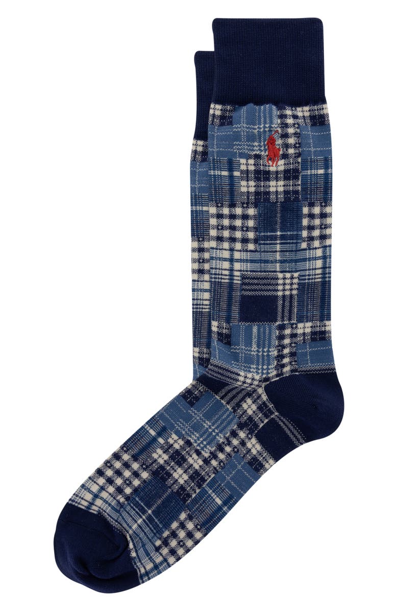 Polo Ralph Lauren Shirting Pattern Crew Socks, Main, color, Navy