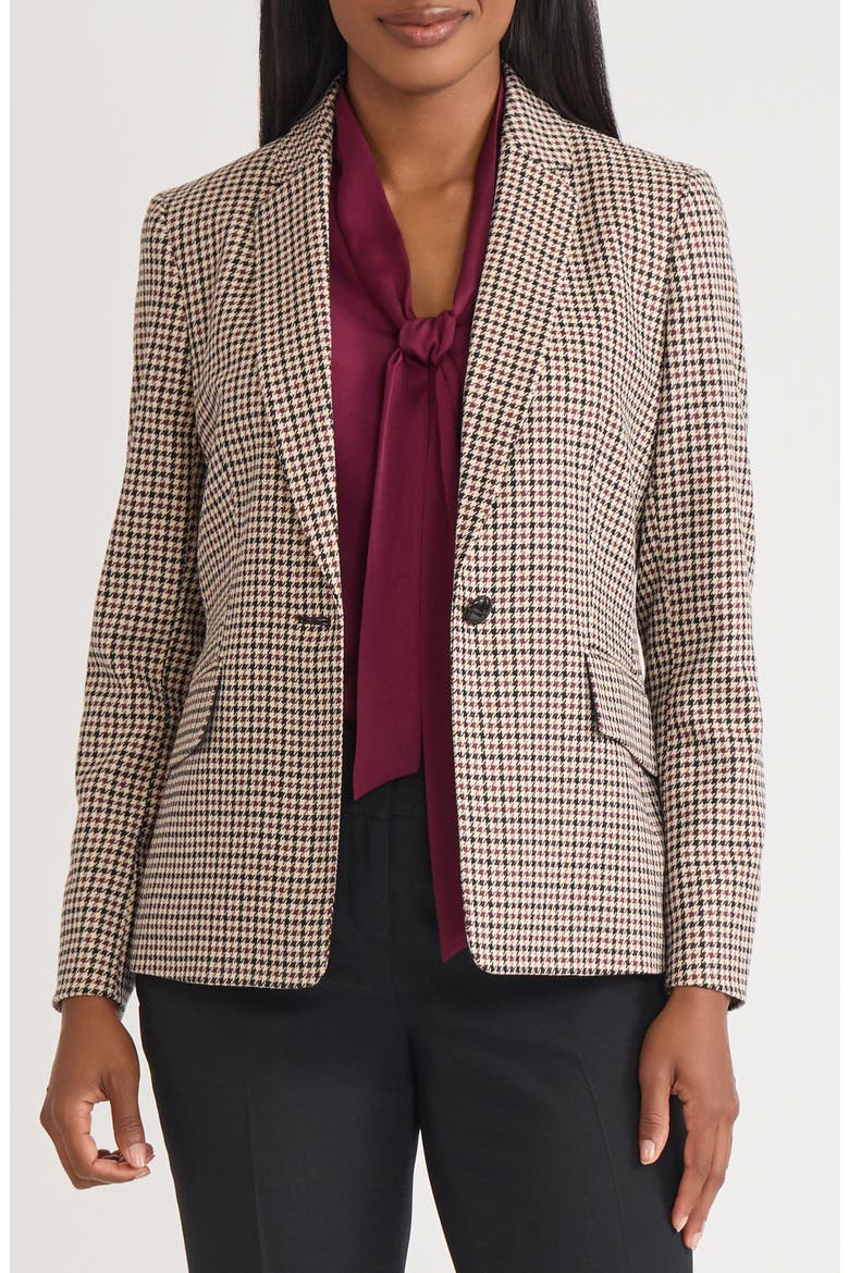 One-Button Houndstooth Blazer, Main, color, TOFFEE MULTI