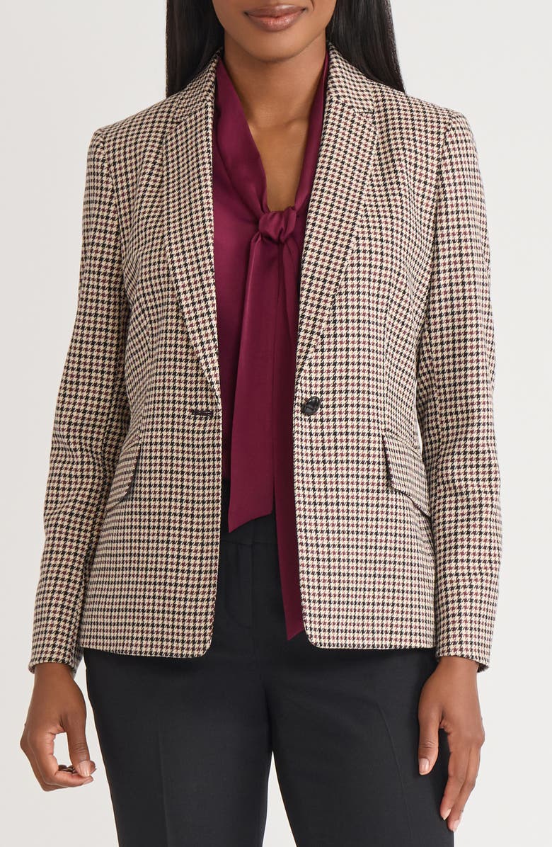 KASPER One-Button Houndstooth Blazer, Main, color, Toffee Multi