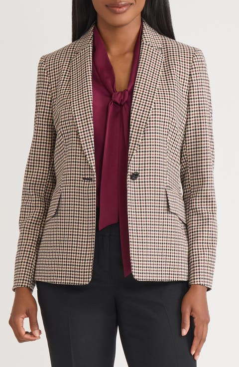 One-Button Houndstooth Blazer (Petite)
