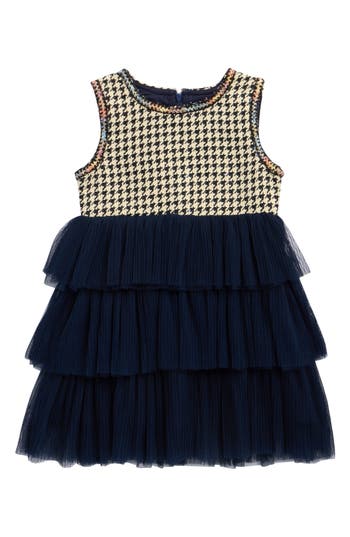 Doe A Dear Kids' Houndstooth Chiffon Tiered Dress In Multi
