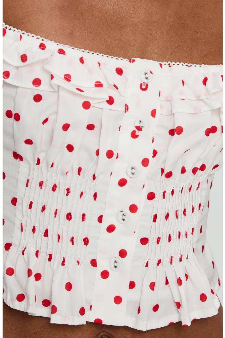 Isadoria Polka Dot Ruffle Trim Crop Tank, Alternate, color, WHITE / RED POLKA