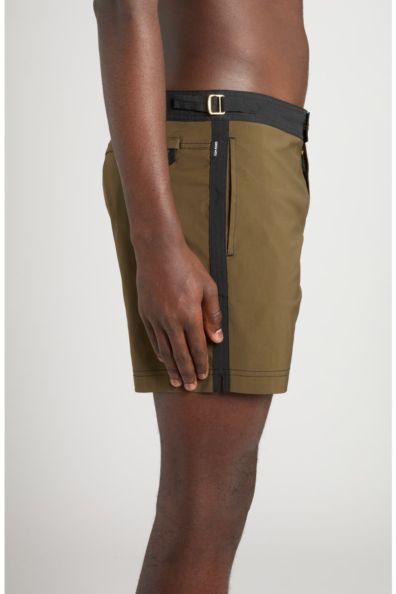 Microcompact Poplin Swim Trunks, Alternate, color, MILITARY GREEN/ BLACK