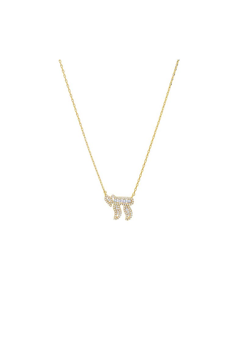 Mini CZ Pave Chai Pendant Necklace, Main, color, Gold